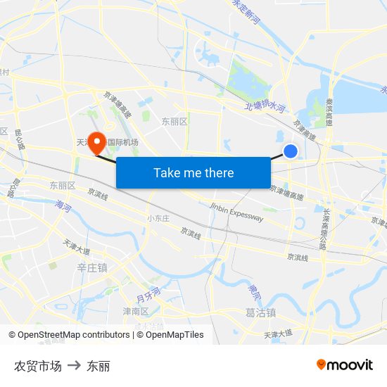 农贸市场 to 东丽 map