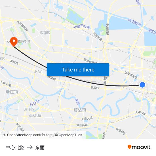 中心北路 to 东丽 map