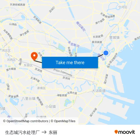 生态城污水处理厂 to 东丽 map