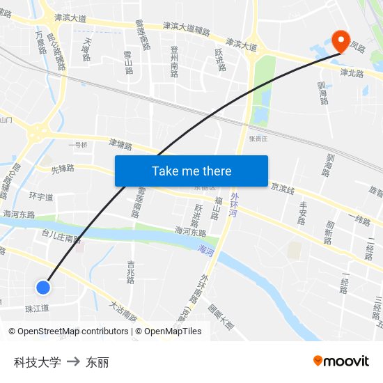 科技大学 to 东丽 map