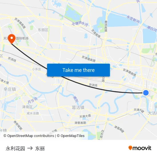 永利花园 to 东丽 map