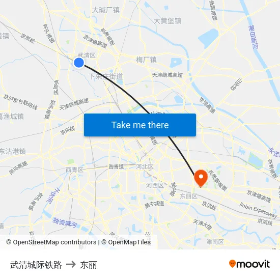 武清城际铁路 to 东丽 map