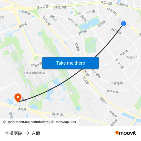 空港医院 to 东丽 map