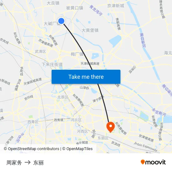 周家务 to 东丽 map