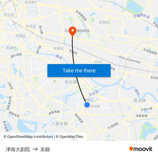 津南大剧院 to 东丽 map