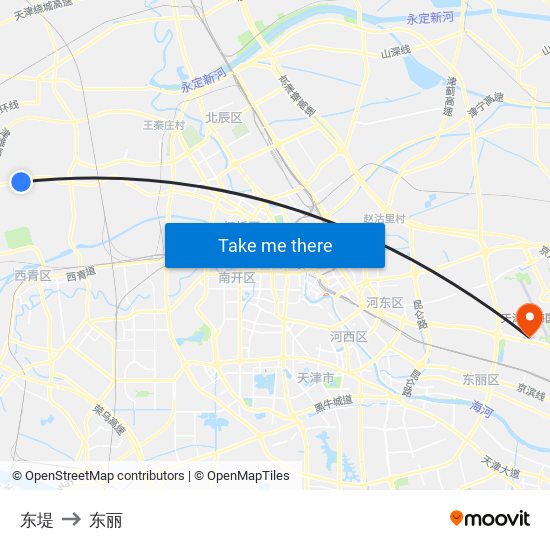 东堤 to 东丽 map