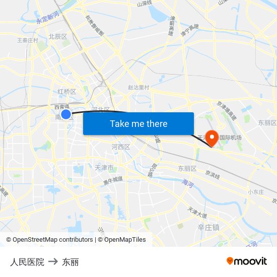 人民医院 to 东丽 map