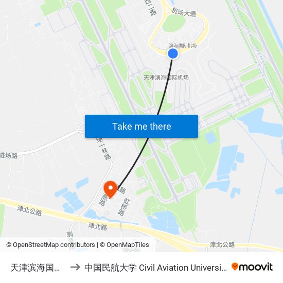 天津滨海国际机场 to 中国民航大学 Civil Aviation University of China map