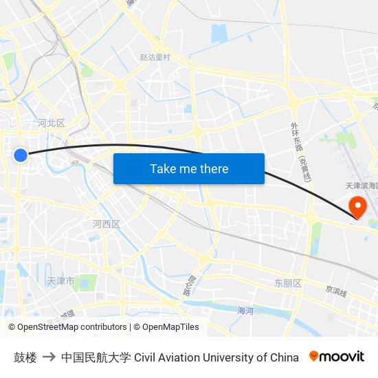 鼓楼 to 中国民航大学 Civil Aviation University of China map