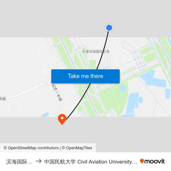 滨海国际机场 to 中国民航大学 Civil Aviation University of China map