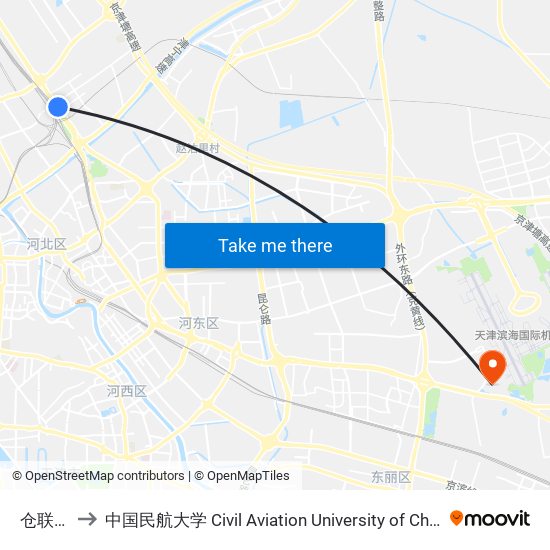 仓联庄 to 中国民航大学 Civil Aviation University of China map