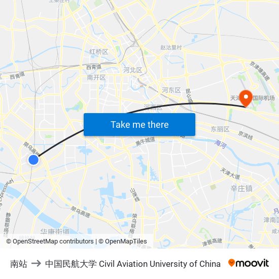 南站 to 中国民航大学 Civil Aviation University of China map