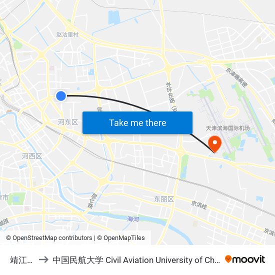 靖江路 to 中国民航大学 Civil Aviation University of China map