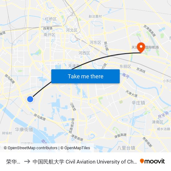 荣华桥 to 中国民航大学 Civil Aviation University of China map