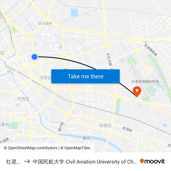 红星路 to 中国民航大学 Civil Aviation University of China map