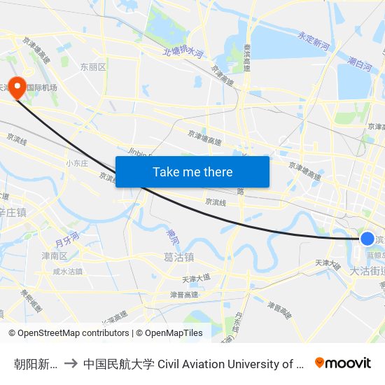 朝阳新村 to 中国民航大学 Civil Aviation University of China map