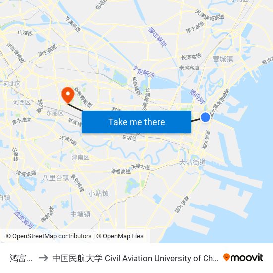 鸿富锦 to 中国民航大学 Civil Aviation University of China map