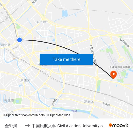 金钟河大街 to 中国民航大学 Civil Aviation University of China map