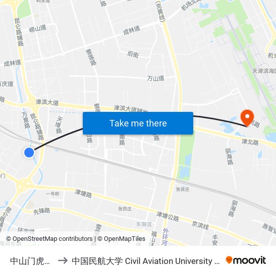 中山门虎丘路 to 中国民航大学 Civil Aviation University of China map