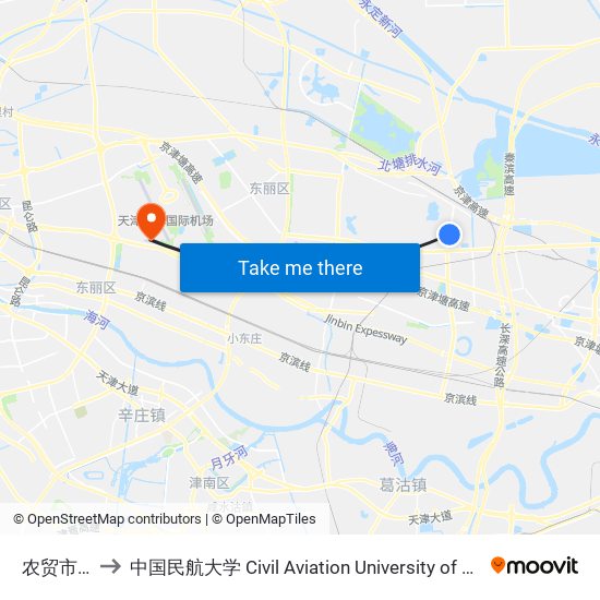 农贸市场 to 中国民航大学 Civil Aviation University of China map