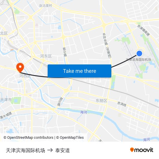 天津滨海国际机场 to 泰安道 map