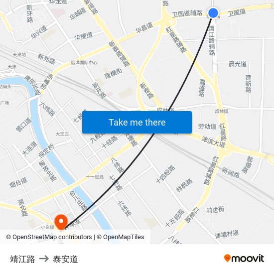靖江路 to 泰安道 map