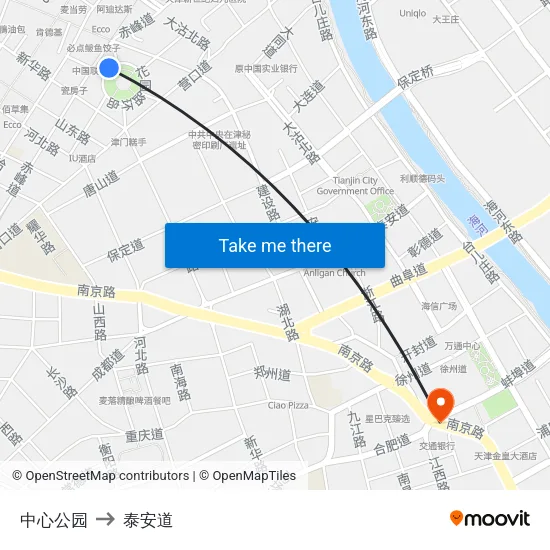 中心公园 to 泰安道 map