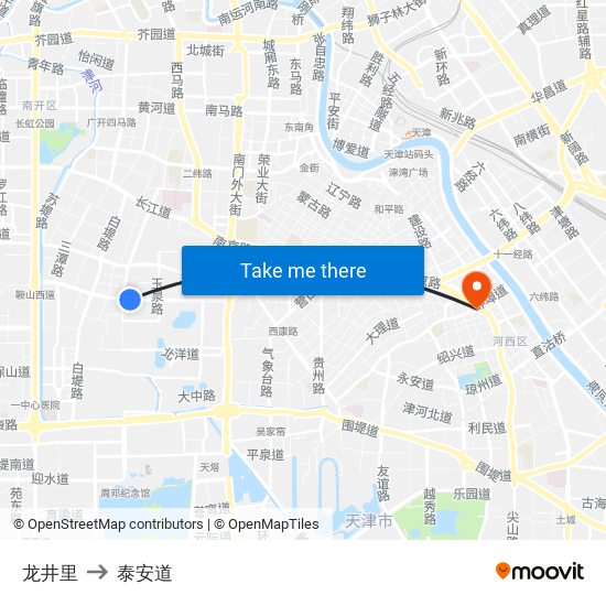 龙井里 to 泰安道 map