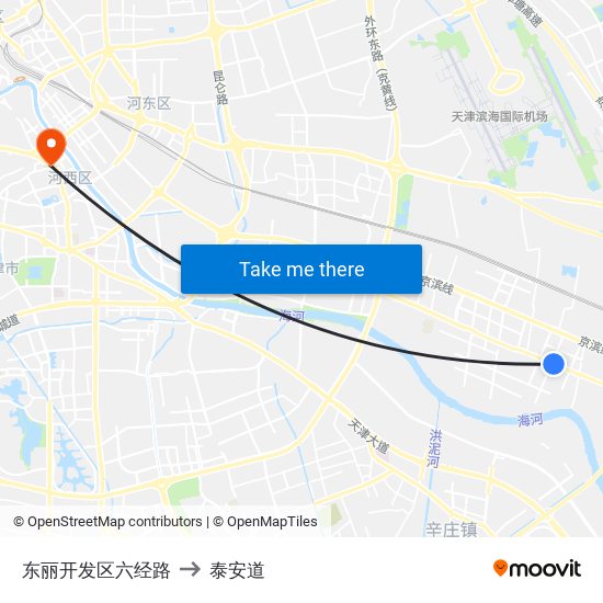 东丽开发区六经路 to 泰安道 map