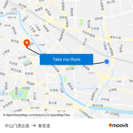 中山门虎丘路 to 泰安道 map