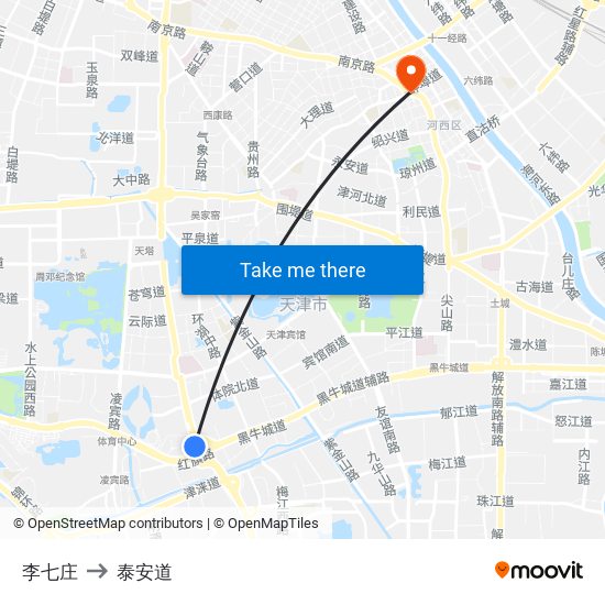 李七庄 to 泰安道 map