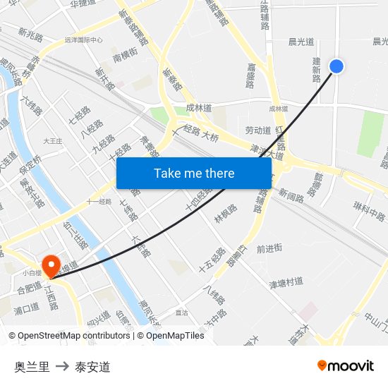 奥兰里 to 泰安道 map
