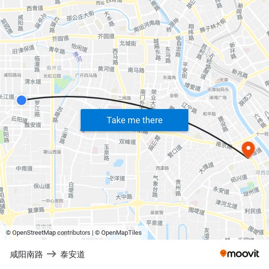 咸阳南路 to 泰安道 map