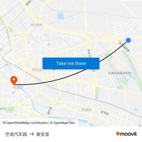 空港汽车园 to 泰安道 map