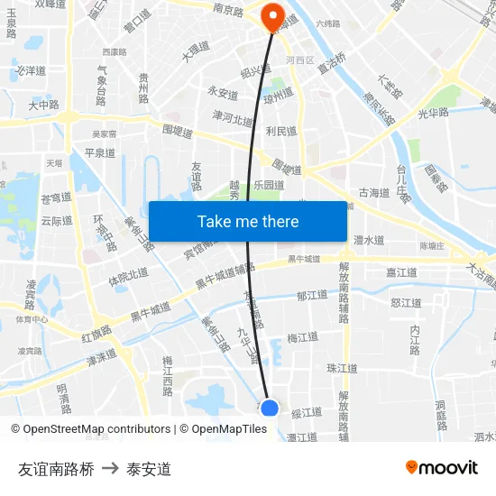友谊南路桥 to 泰安道 map