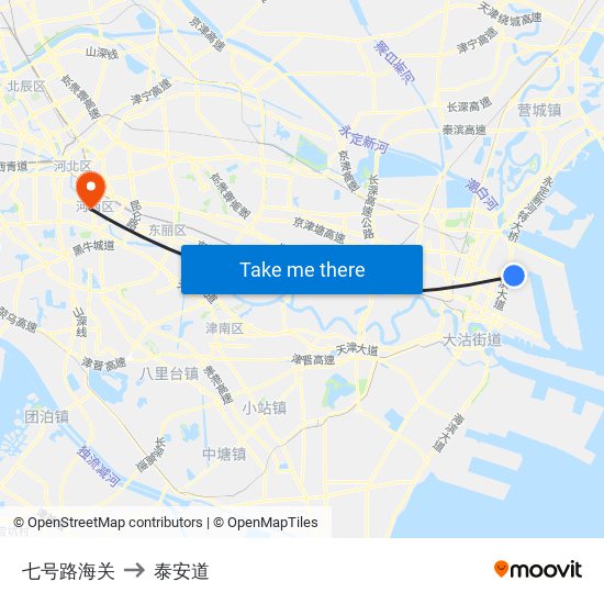 七号路海关 to 泰安道 map