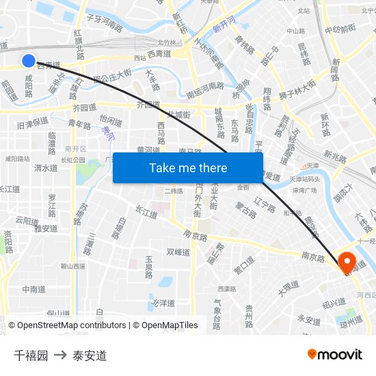 千禧园 to 泰安道 map