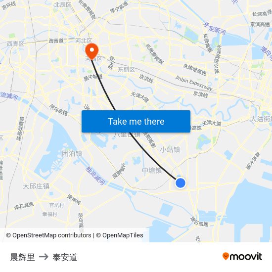 晨辉里 to 泰安道 map