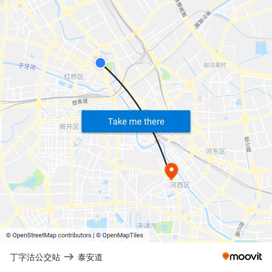 丁字沽公交站 to 泰安道 map