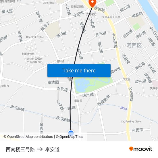 西南楼三号路 to 泰安道 map