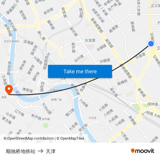 顺驰桥地铁站 to 天津 map