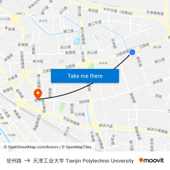 登州路 to 天津工业大学 Tianjin Polytechnic University map