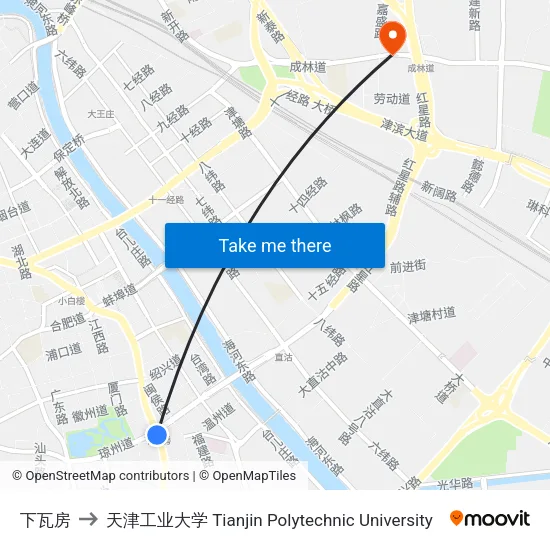 下瓦房 to 天津工业大学 Tianjin Polytechnic University map