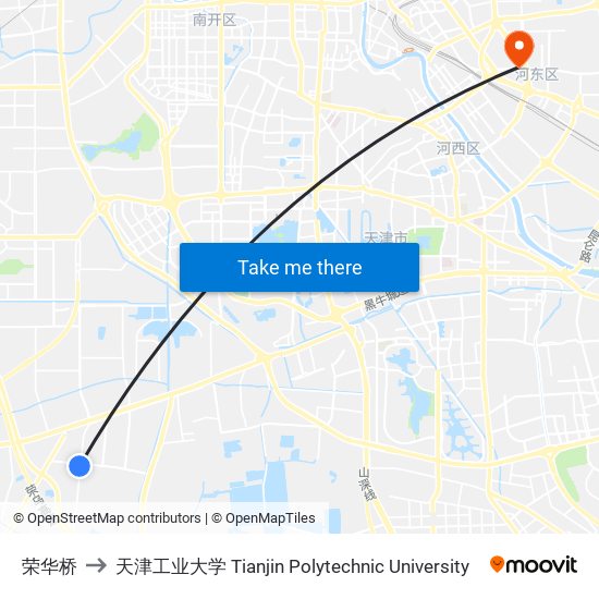 荣华桥 to 天津工业大学 Tianjin Polytechnic University map