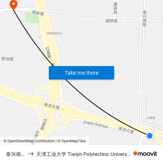 泰兴南路 to 天津工业大学 Tianjin Polytechnic University map