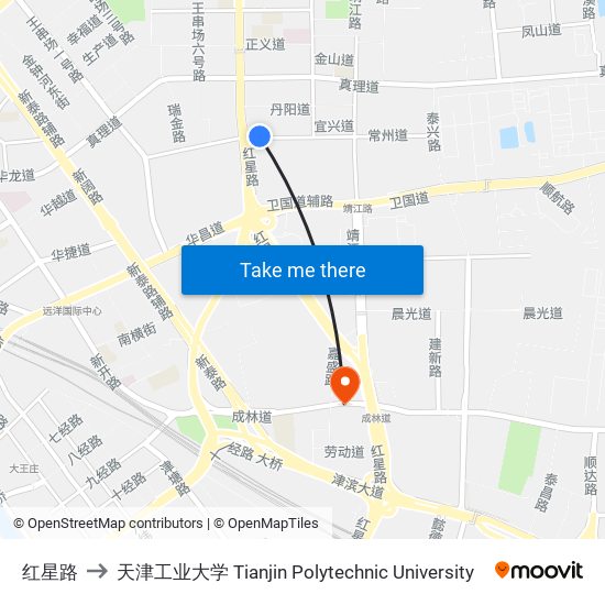 红星路 to 天津工业大学 Tianjin Polytechnic University map