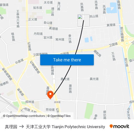 真理园 to 天津工业大学 Tianjin Polytechnic University map