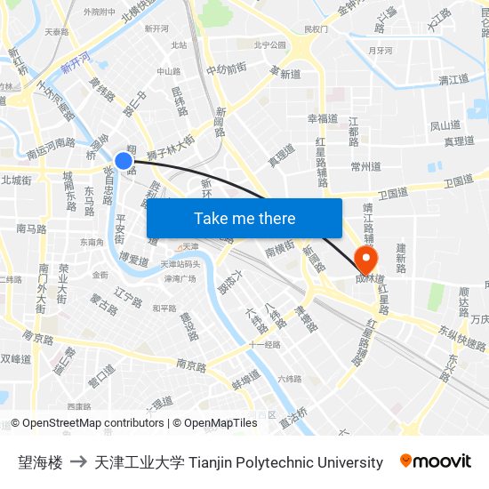 望海楼 to 天津工业大学 Tianjin Polytechnic University map