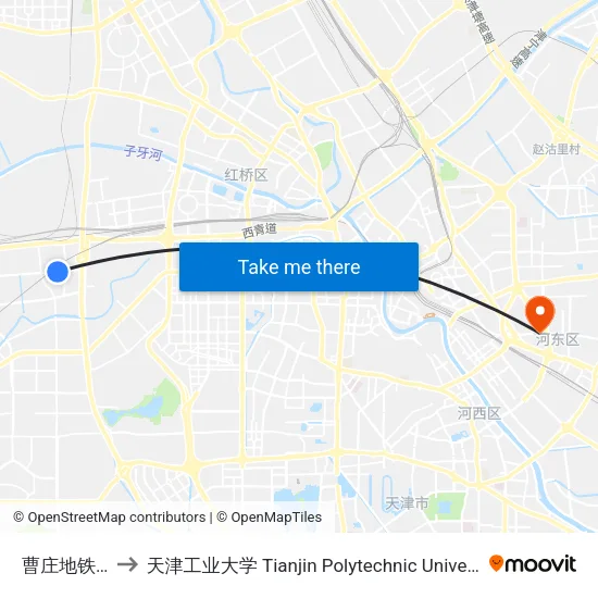 曹庄地铁站 to 天津工业大学 Tianjin Polytechnic University map
