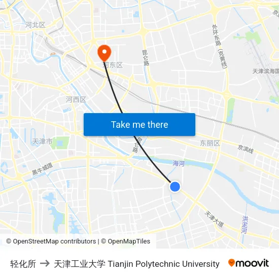 轻化所 to 天津工业大学 Tianjin Polytechnic University map